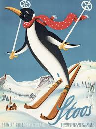 Plakat Stoos Pinguin auf Ski